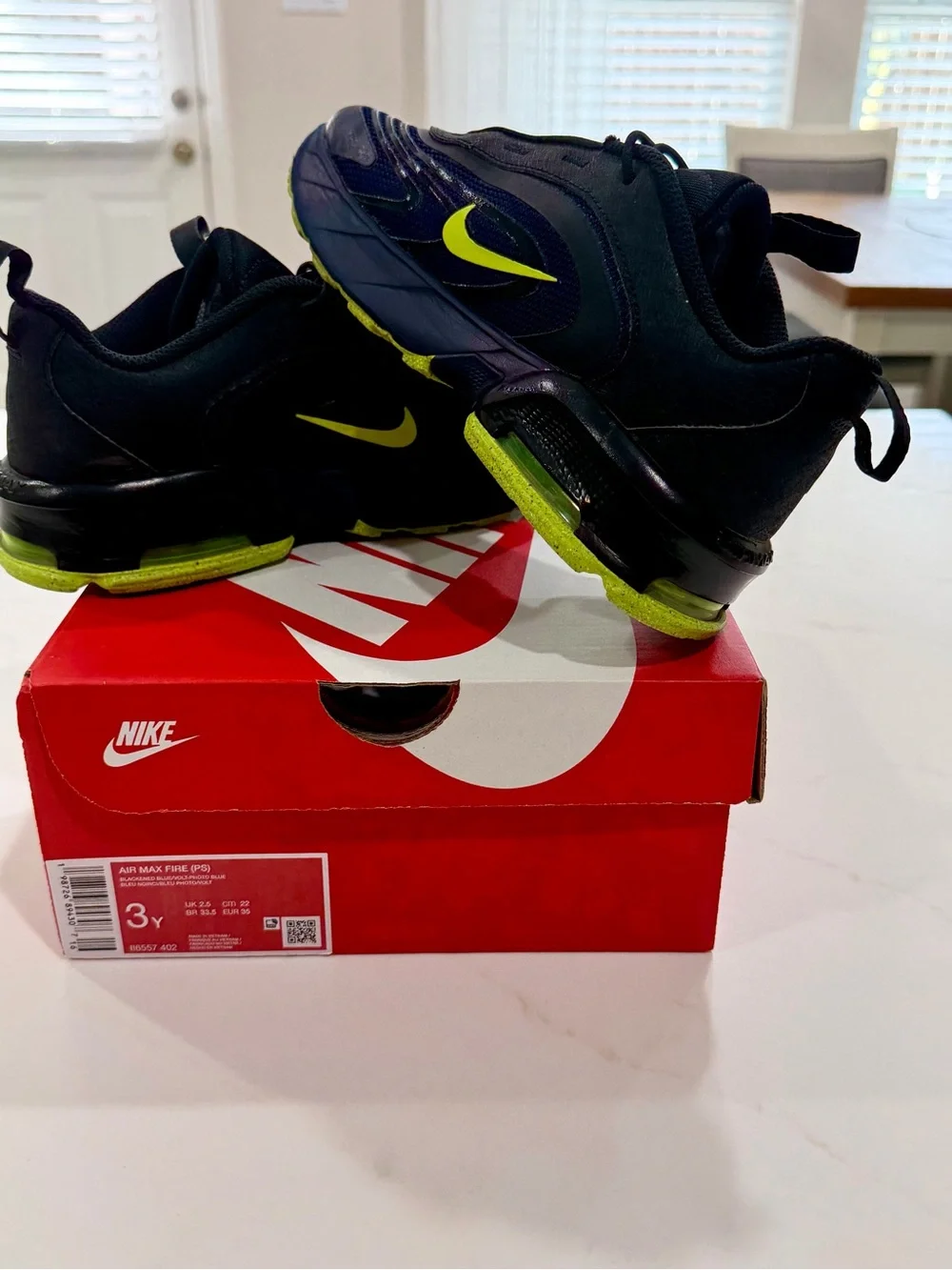Nike Air Max Fire PS Blackened Blue Volt Sneakers Size 3Y Youth EUC w/ Box